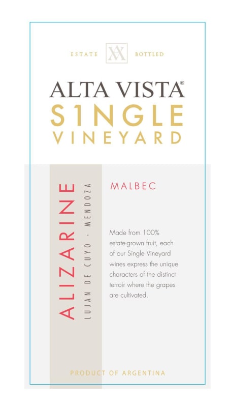 Alta Vista Single Vineyard Alizarine Malbec 2010 Front Label