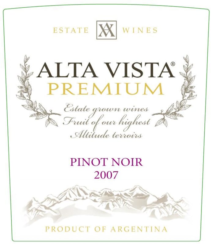 Alta Vista Premium Pinot Noir 2007 Front Label