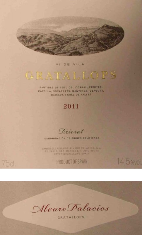 Alvaro Palacios Vi de Vila Gratallops 2011 Front Label