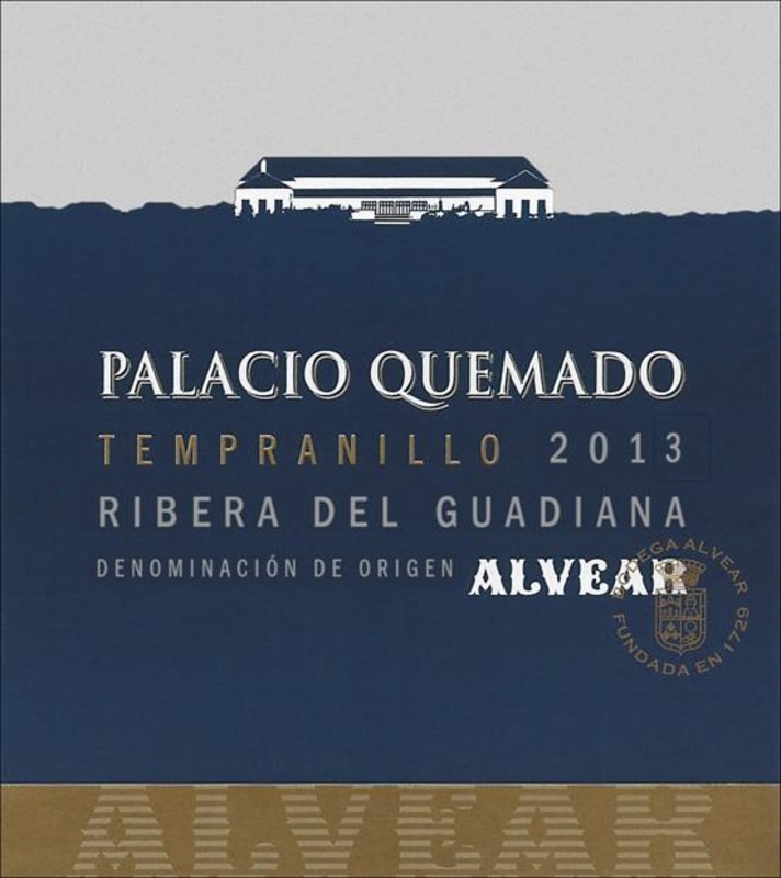 Alvear Bodega Palacio Quemado Tempranillo 2013 Front Label