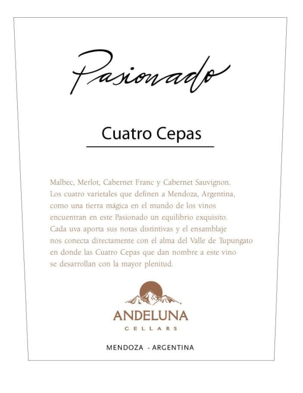 Andeluna Pasionado Cuatro Cepas 2008 Front Label