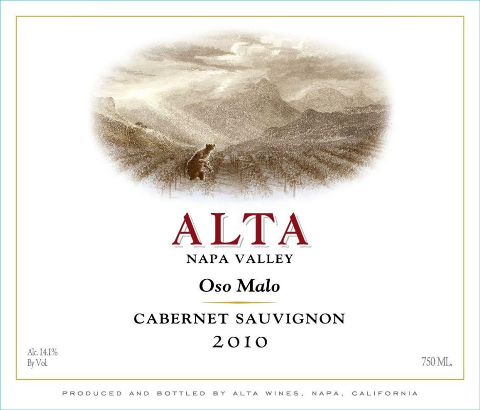 Alta Oso Malo Cabernet Sauvignon 2010 Front Label