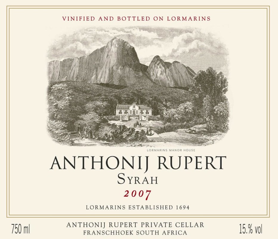 Anthonij Rupert Syrah 2007 Front Label