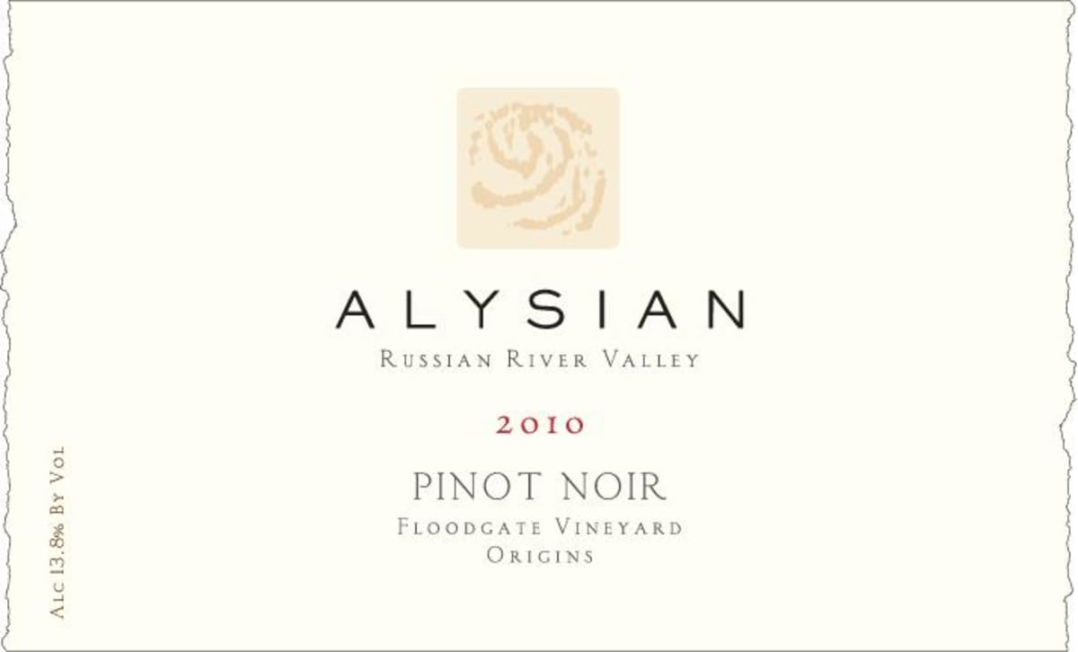 Alysian Floodgate Vineyard Origins Pinot Noir 2010 Front Label