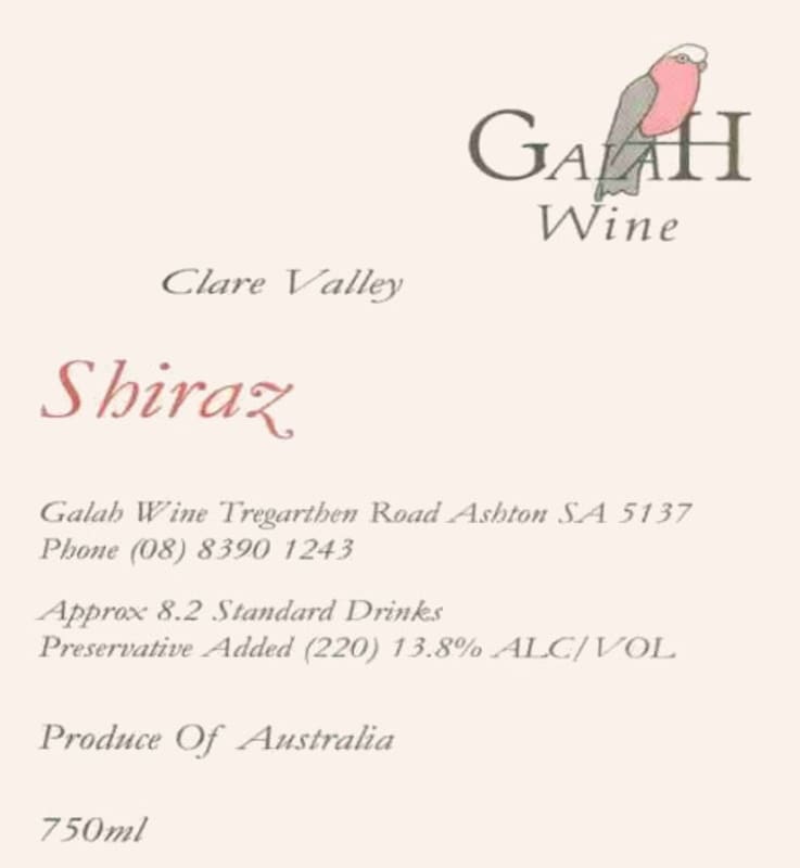 Ashton Hills Galah Wine Shiraz 2001 Front Label