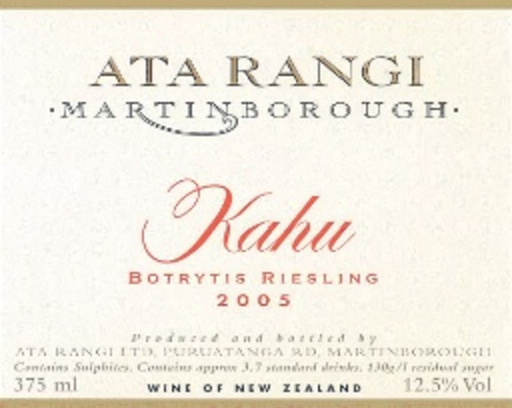 Ata Rangi Martinborough Kahu Botrytis Riesling 2005 Front Label