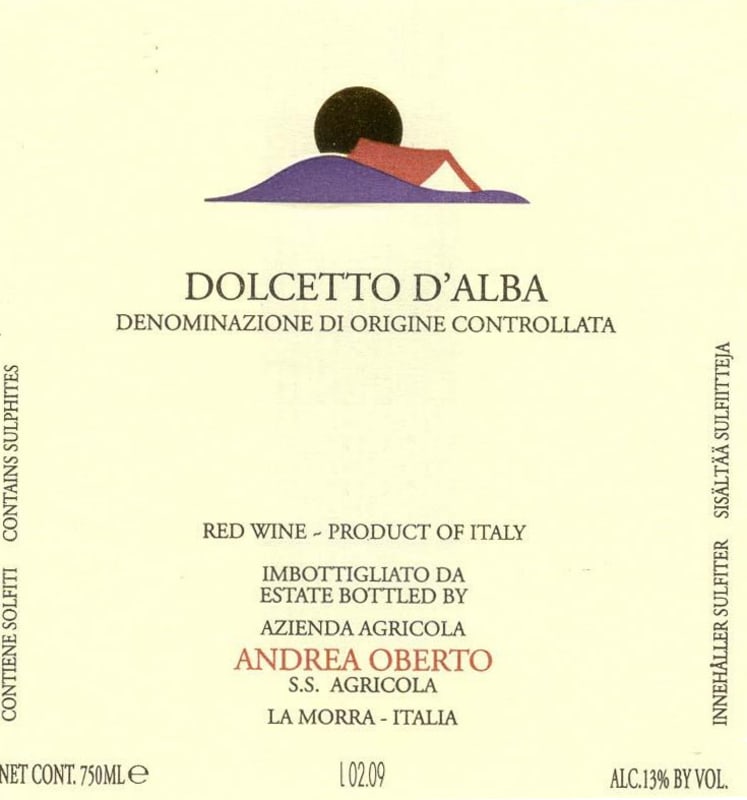 Andrea Oberto Dolcetto d'Alba 2012 Front Label