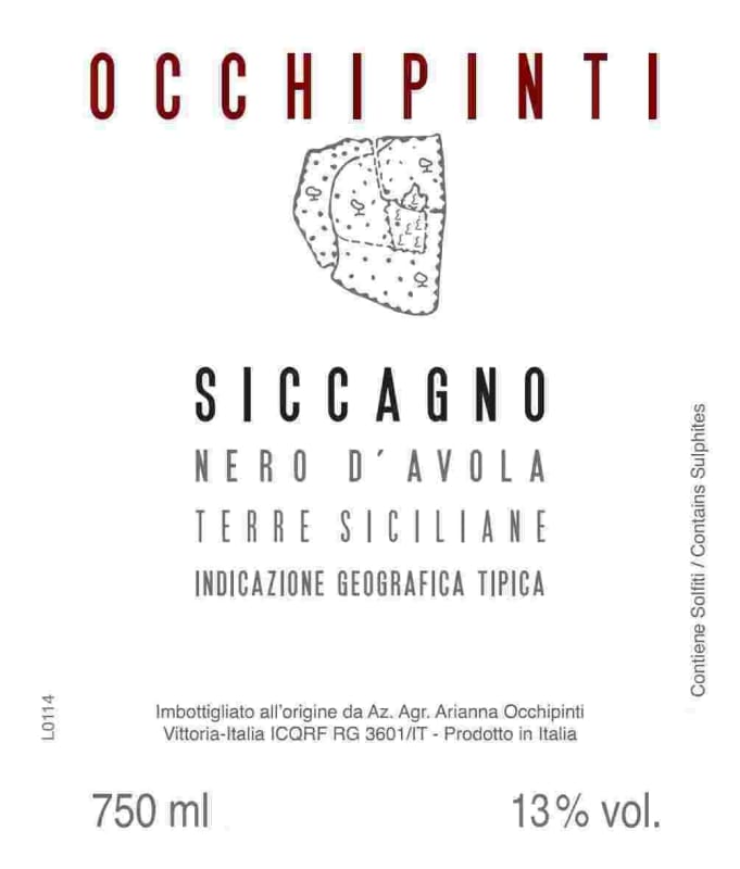 Arianna Occhipinti Siccagno Nero d'Avola 2013 Front Label