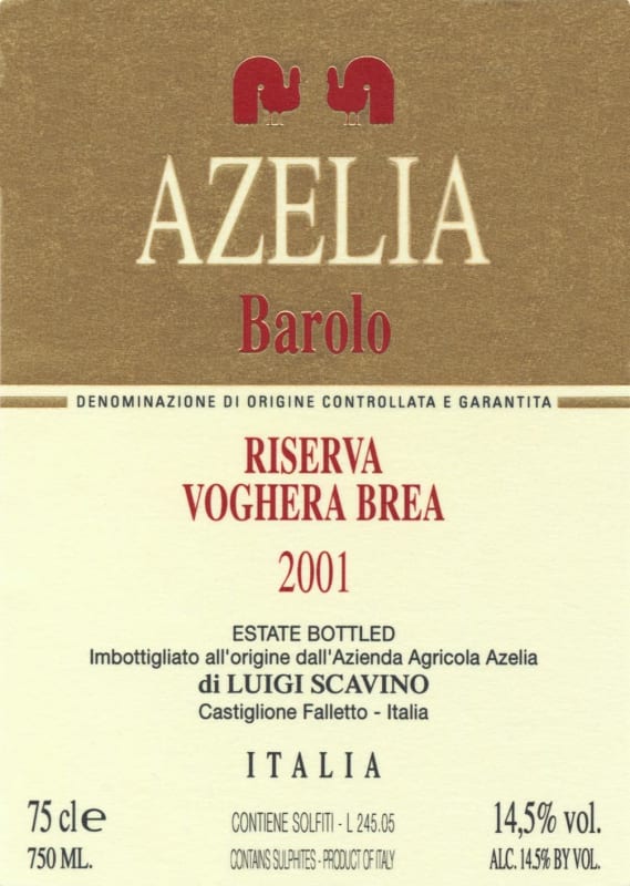 Azelia Barolo Voghera Brea Riserva 2001 Front Label