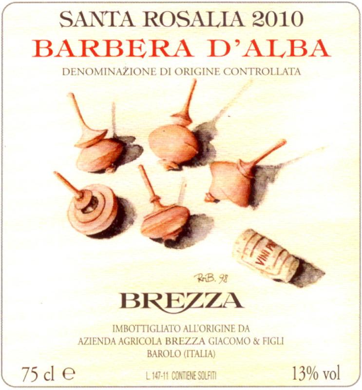 Brezza Santa Rosalia Barbera d'Alba 2010 Front Label