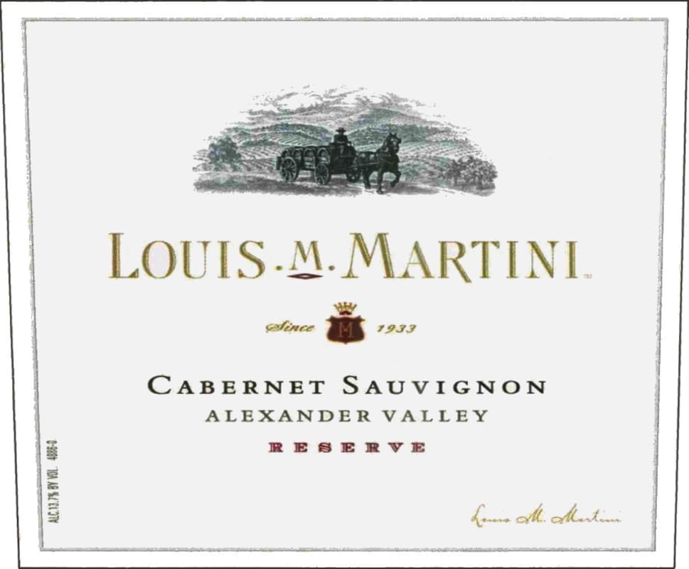Louis Martini Reserve Cabernet Sauvignon 2001 Front Label