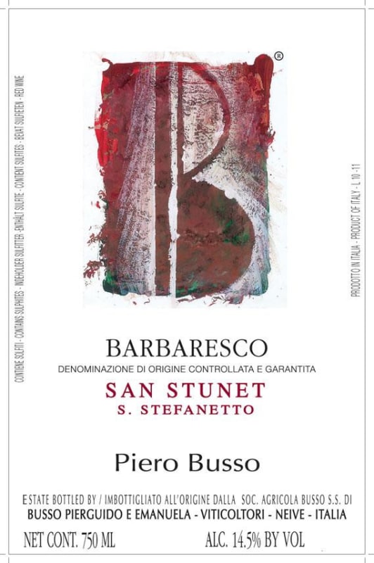 Piero Busso Barbaresco San Stunet S.Stefanetto 2012 Front Label