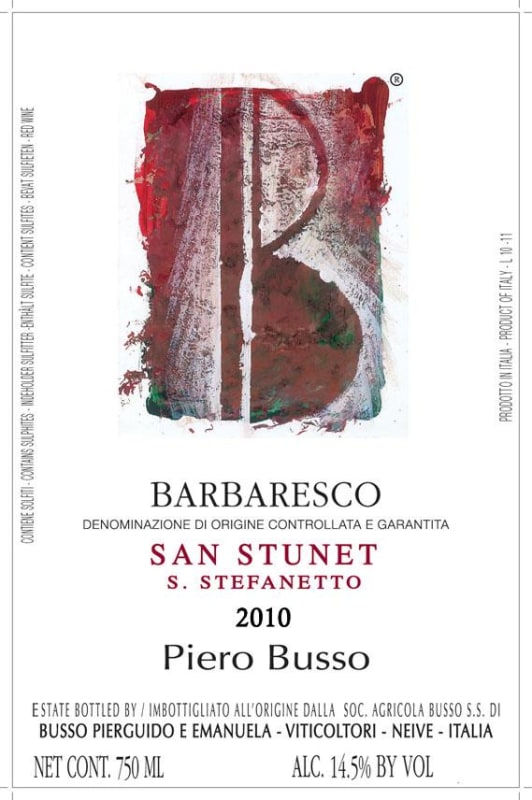 Piero Busso Barbaresco San Stunet S.Stefanetto 2010 Front Label