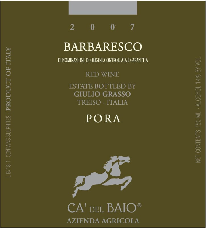 Ca' del Baio Barbaresco Pora 2007 Front Label