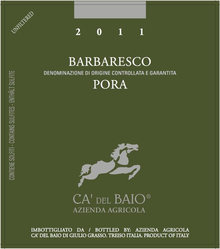 Ca' del Baio Barbaresco Pora 2011 Front Label