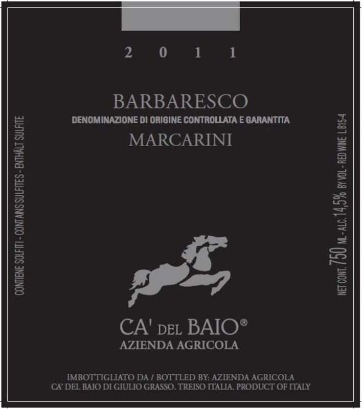 Ca' del Baio Barbaresco Marcarini 2011 Front Label