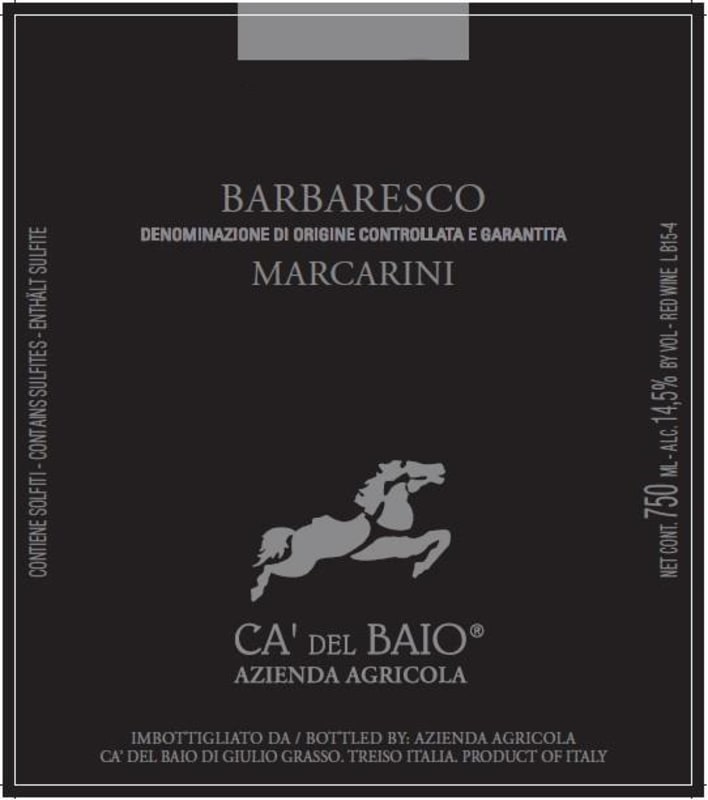 Ca' del Baio Barbaresco Marcarini 2012 Front Label