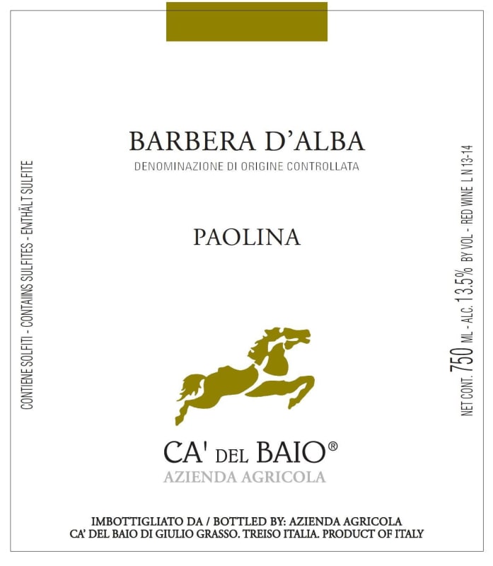 Ca' del Baio Paolina Barbera d'Alba 2014 Front Label