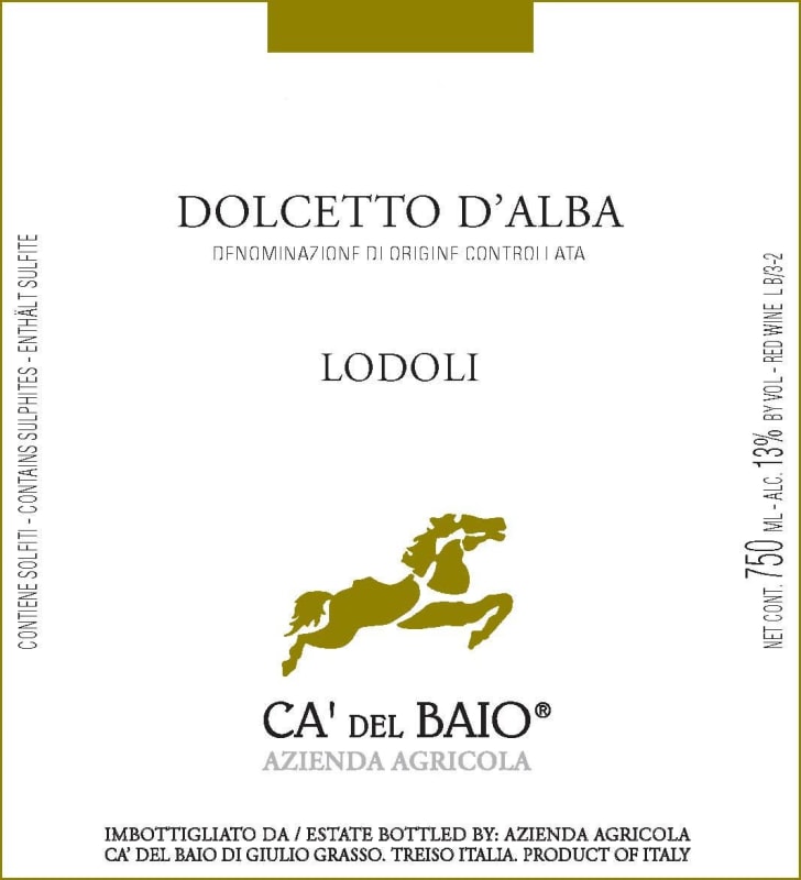 Ca' del Baio Dolcetto d'Alba Lodoli 2013 Front Label