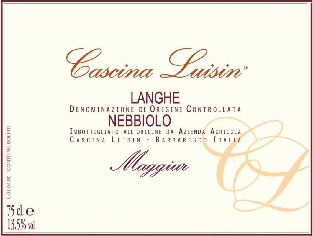 Cascina Luisin Maggiur Langhe Nebbiolo 2012 Front Label