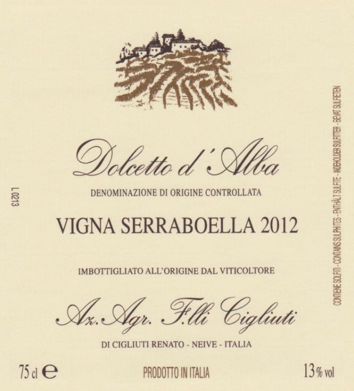 Cigliuti Serraboella Dolcetto d'Alba 2012 Front Label