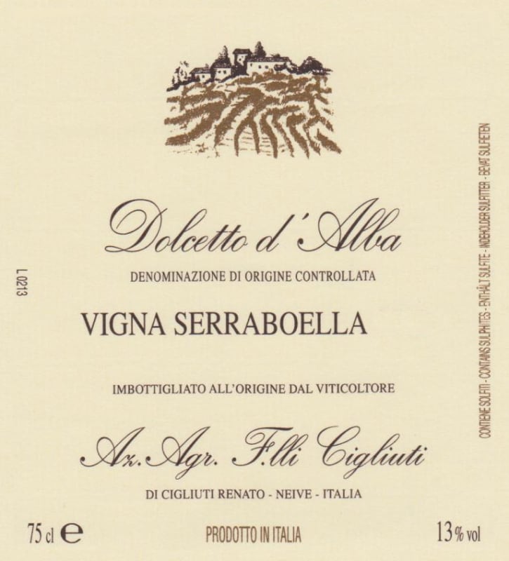 Cigliuti Serraboella Dolcetto d'Alba 2013 Front Label