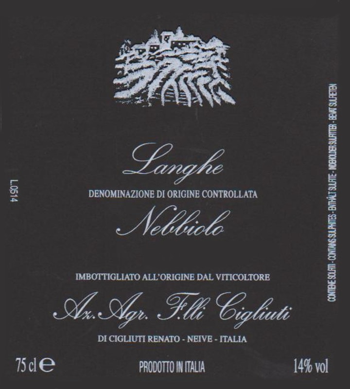 Cigliuti Langhe Nebbiolo 2014 Front Label
