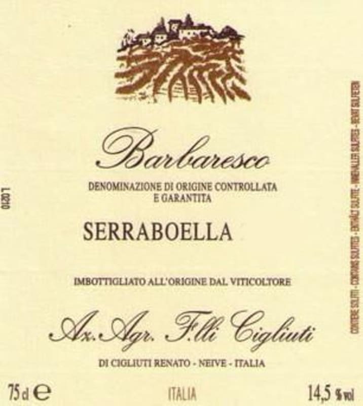 Cigliuti Barbaresco Serraboella 2008 Front Label