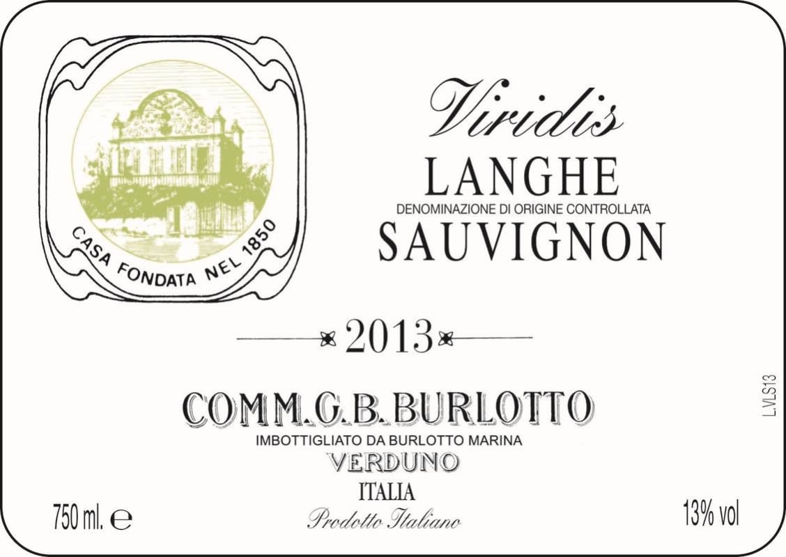 G.B. Burlotto Viridis Bianco 2013 Front Label