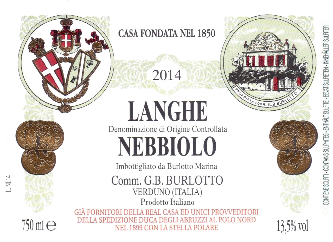 G.B. Burlotto Langhe Nebbiolo 2014 Front Label