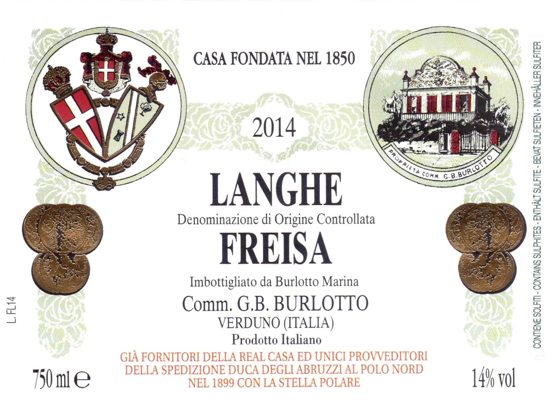 G.B. Burlotto Langhe Freisa 2014 Front Label