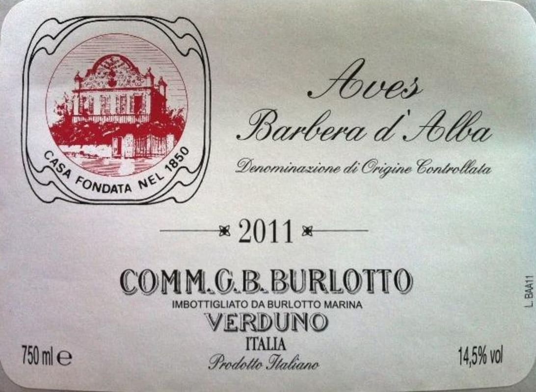 G.B. Burlotto Aves Barbera d'Alba 2011 Front Label