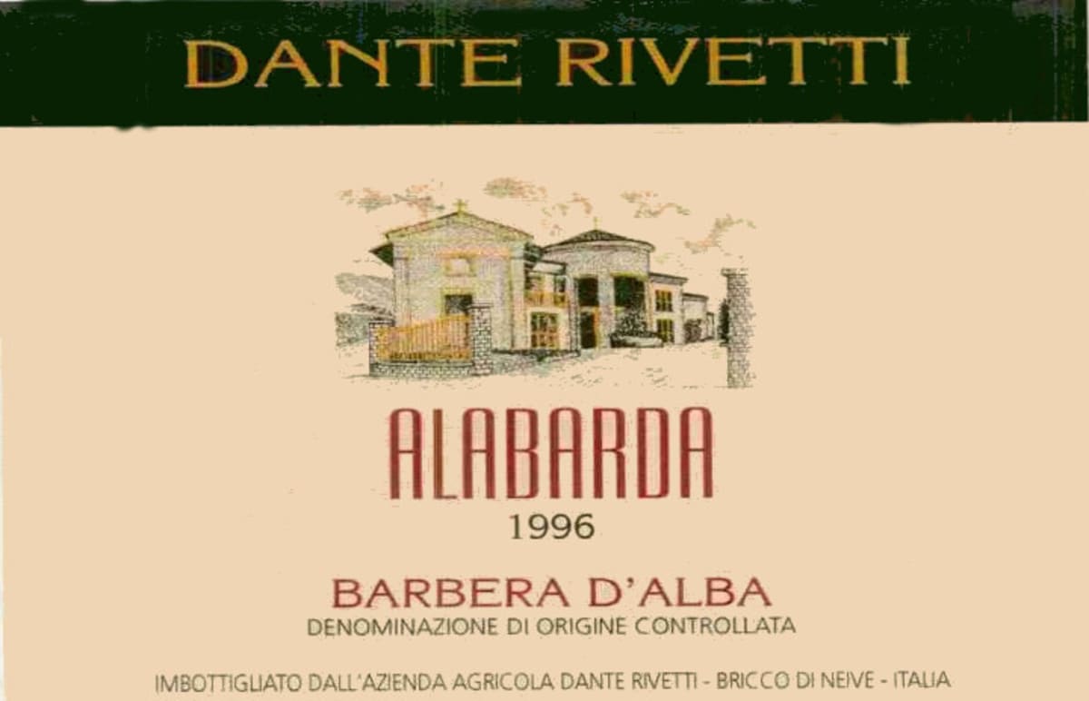 Dante Rivetti Alabarda Barbera d'Alba 1996 Front Label