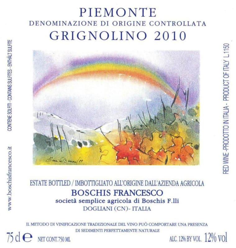 Francesco Boschis Piemonte Grignolino 2010 Front Label