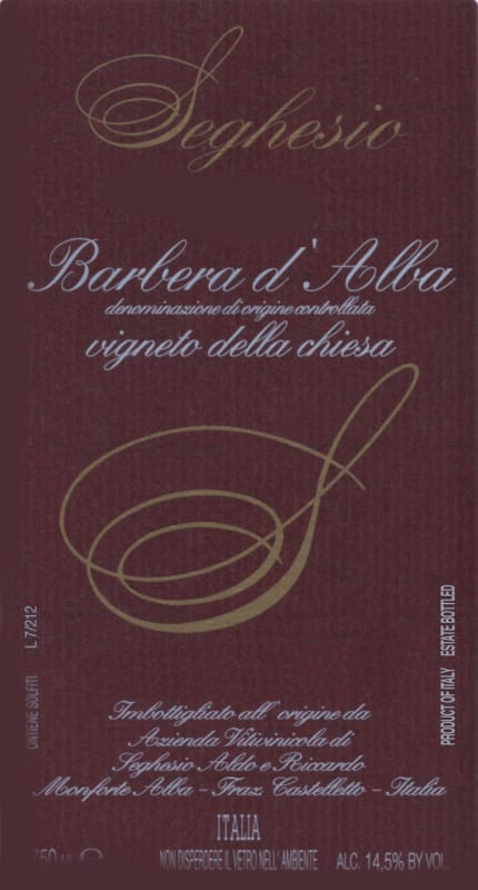 Fratelli Seghesio Barbera d'Alba 2007 Front Label