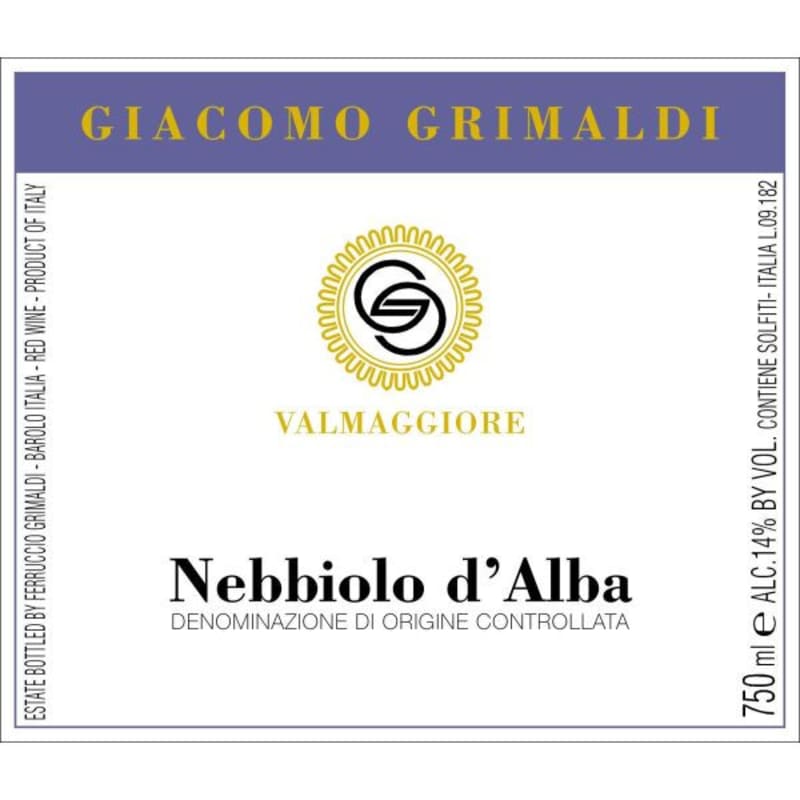 Giacomo Grimaldi Nebbiolo d'Alba Valmaggiore 2008 Front Label