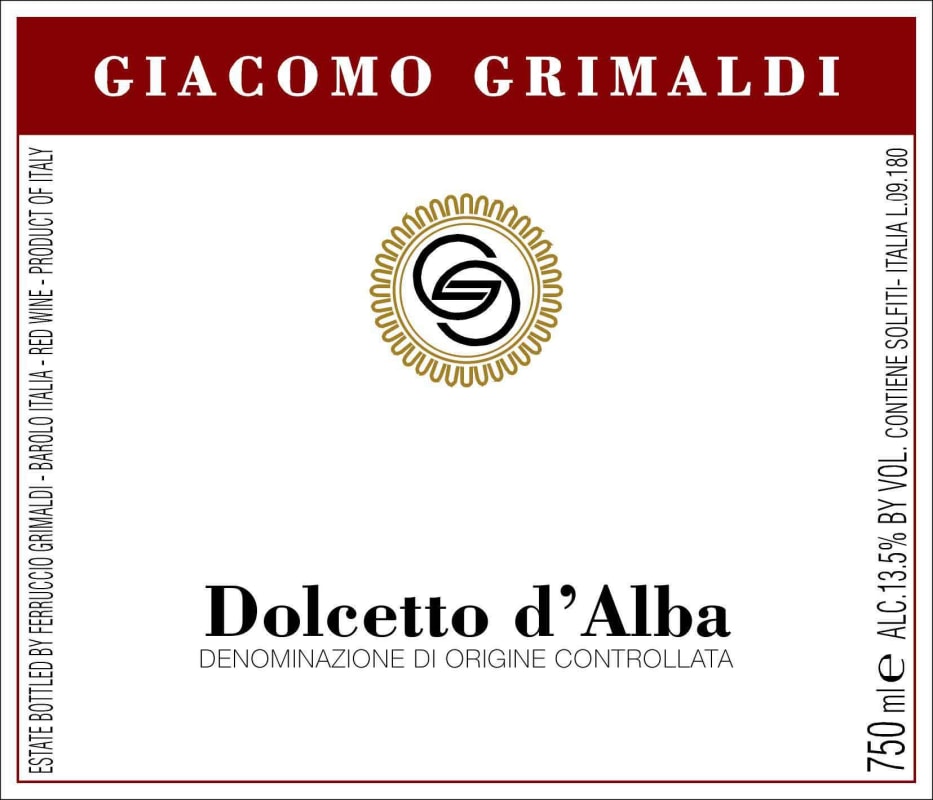 Giacomo Grimaldi Dolcetto d'Alba 2012 Front Label