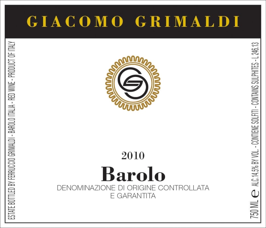 Giacomo Grimaldi Barolo 2010 Front Label