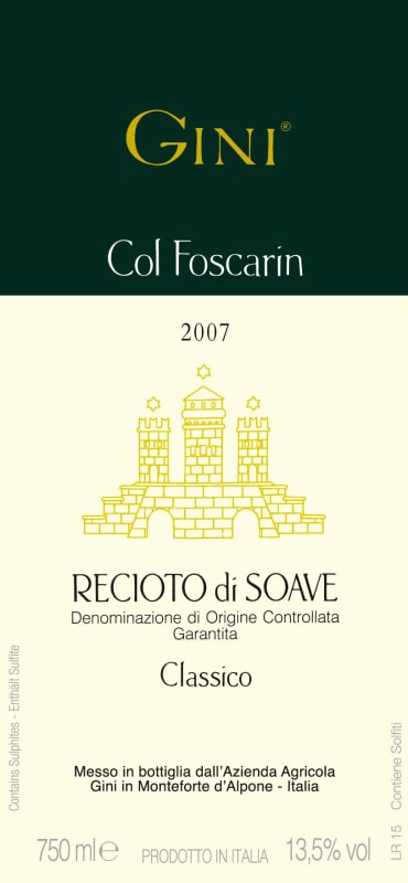Gini Col Foscarin Recioto di Soave Classico 2007 Front Label