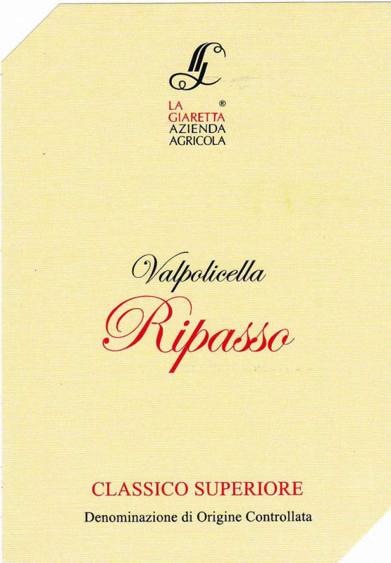 La Giaretta Valpolicella Ripasso Superiore 2013 Front Label