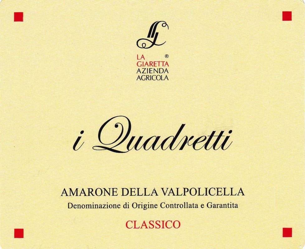 La Giaretta Amarone della Valpolicella Classico I Quadretti 2009 Front Label