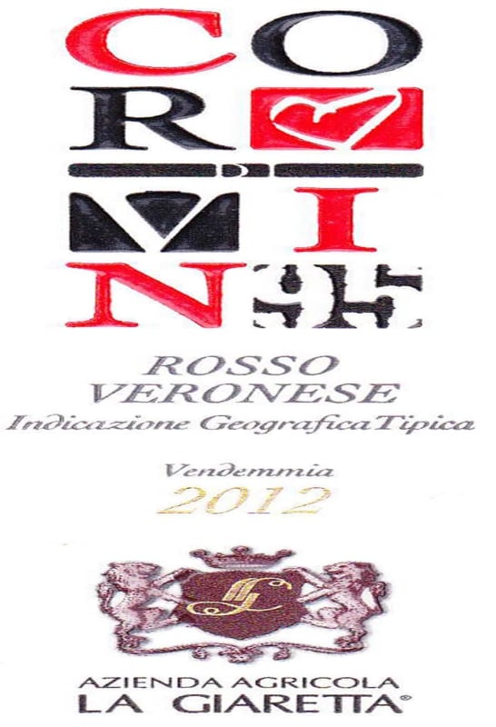 La Giaretta Cor di Vin 95 Rosso Veronese 2012 Front Label