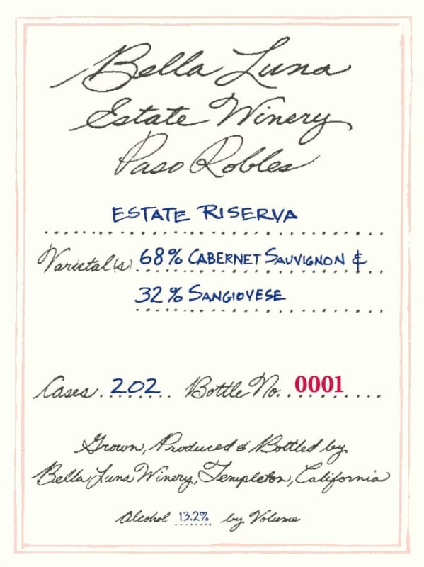 Bella Luna Winery Estate Riserva 2011 Front Label