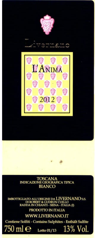 Livernano Toscana L'Anima Bianco 2012 Front Label