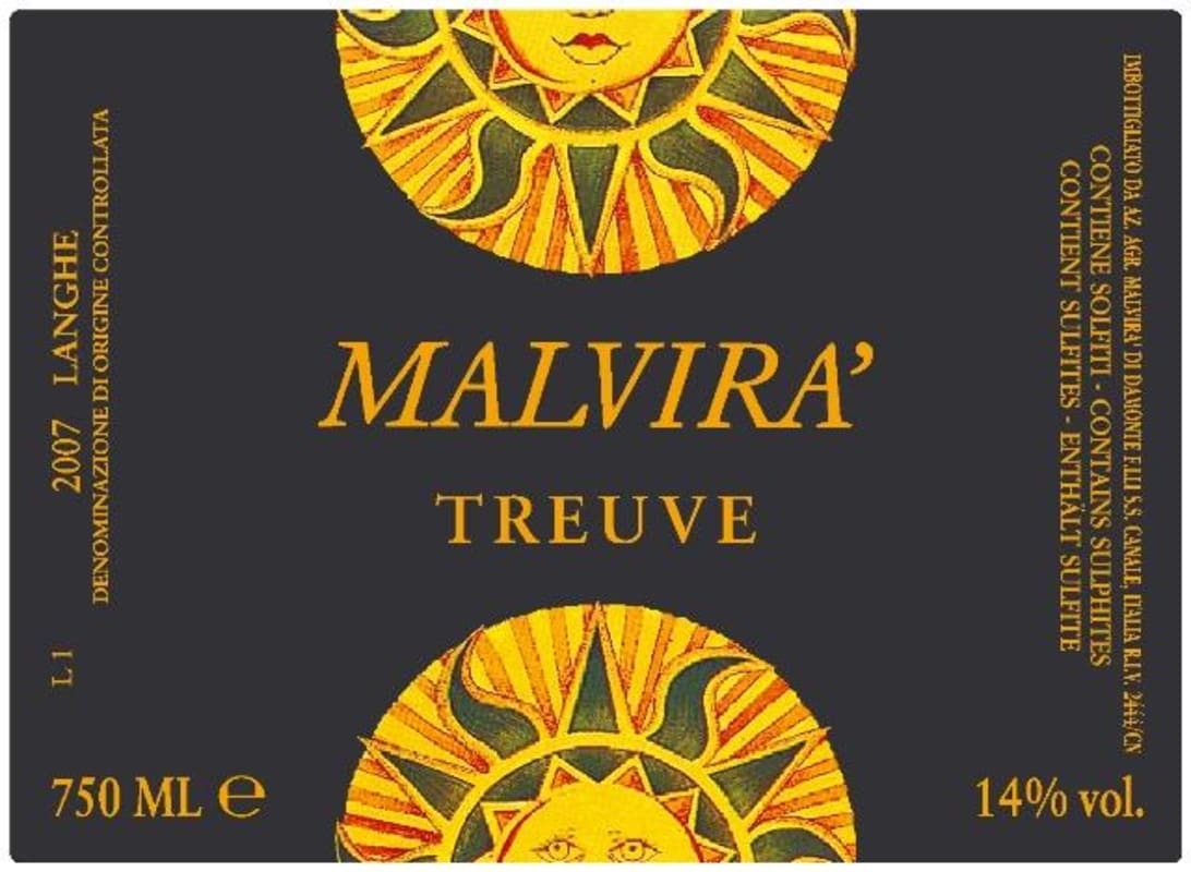 Malvira Langhe TreUve Bianco 2007 Front Label