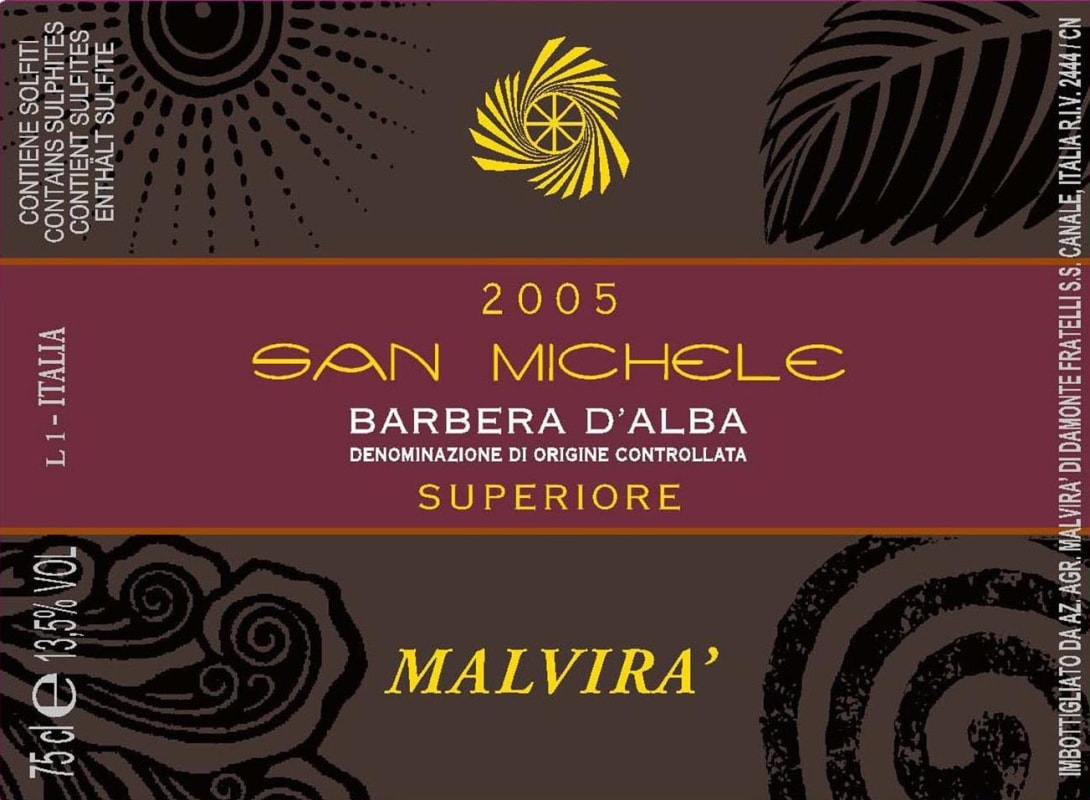 Malvira San Michele Barbera d'Alba Superiore 2005 Front Label