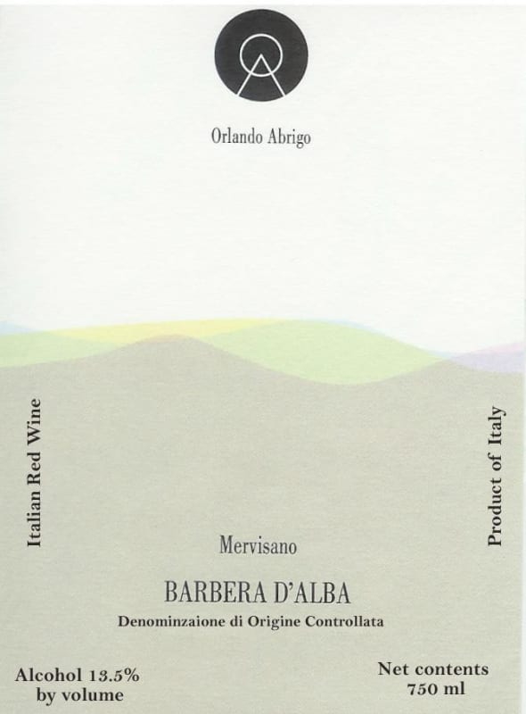 Orlando Abrigo Mervisano Barbera d'Alba 2003 Front Label