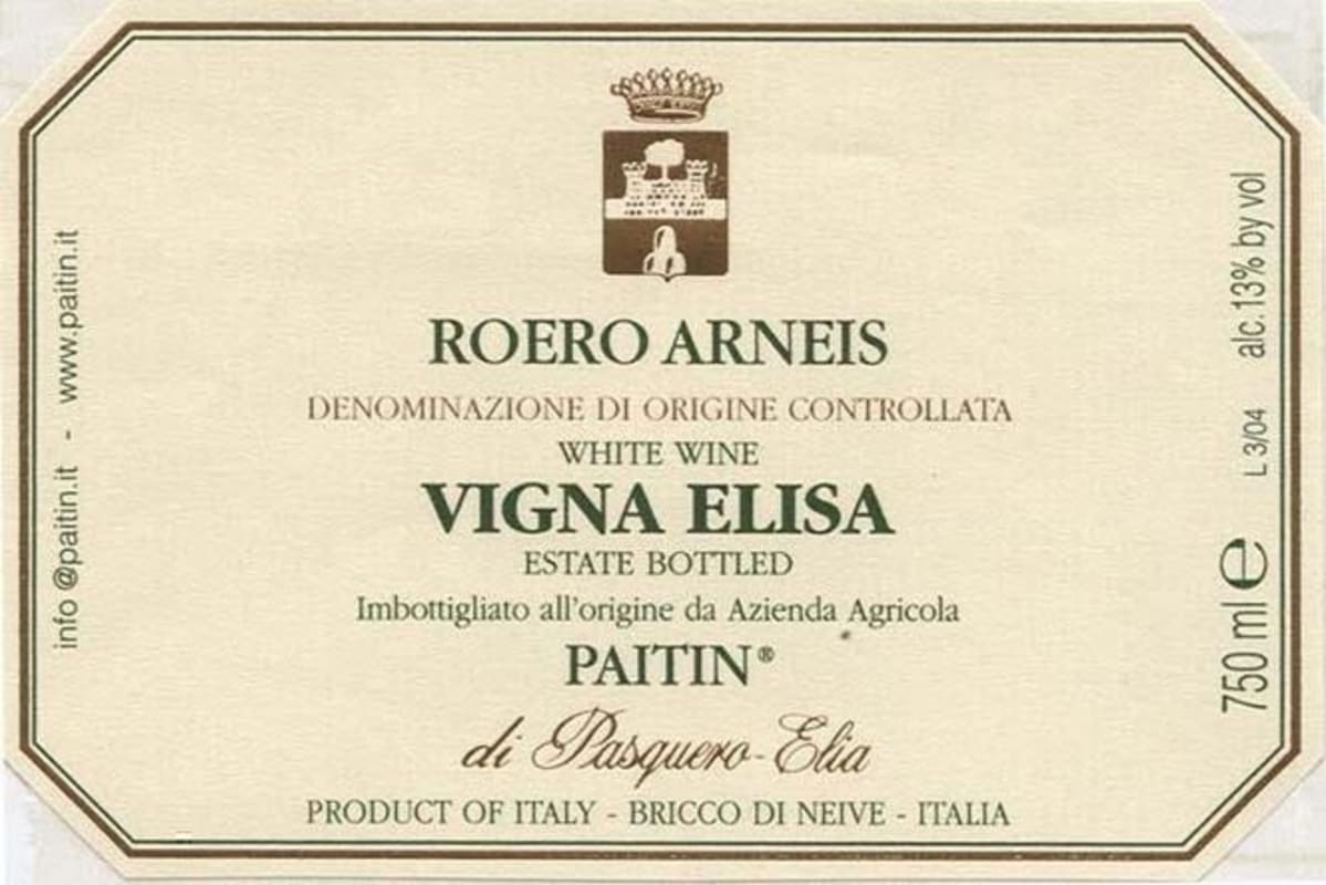 Paitin Vigna Elisa Arneis 2014 Front Label