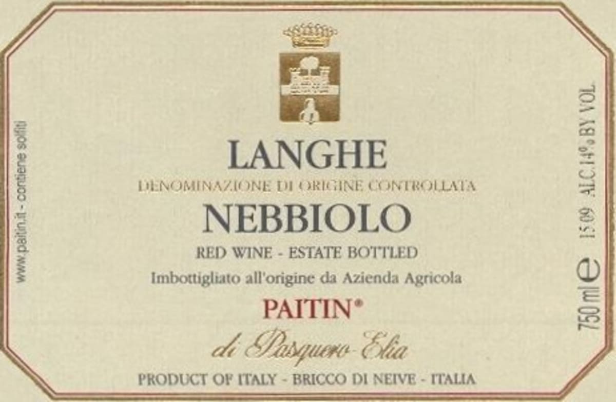 Paitin Langhe Nebbiolo 2012 Front Label