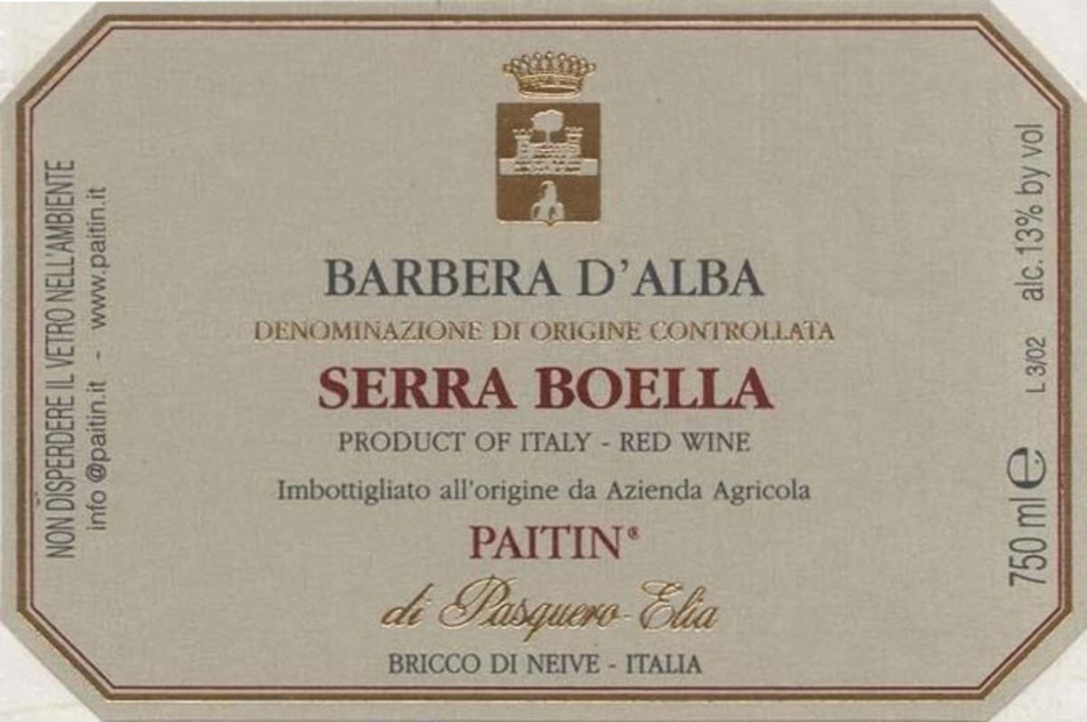 Paitin Serra Boella Barbera d'Alba 2012 Front Label
